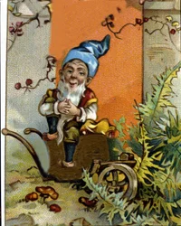 Karakter van de dwerg of farfadet zittend (chromolithografie uit de 19e eeuw)