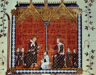 Karel V de Wijze en Jeanne de Bourbon, omringd door hun kinderen