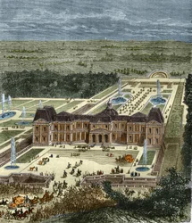 Chateau de Vaux Le Visomte (Vaux-Le-Vicomte) ten tijde van koning Lodewijk XIV. Gravure uit de 19e eeuw.