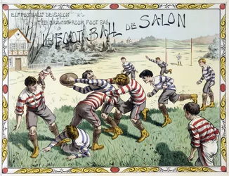 Kinderen die rugby spelen - tekening, eind 19e eeuw
