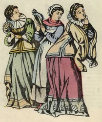 Assepoester en haar mooie zussen. Illustratie van Charles Perraults sprookje 