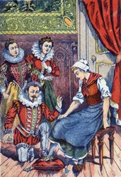 Assepoester past de schoen. Anonieme illustratie voor 