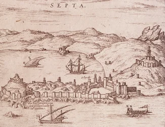 Stad Ceuta in het begin van de 17e eeuw, gravure, Marokko