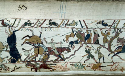 Verovering van Engeland door de hertog van Normandië Willem de Veroveraar (1027-1087) in 1066: De slag bij Hastings (detail)