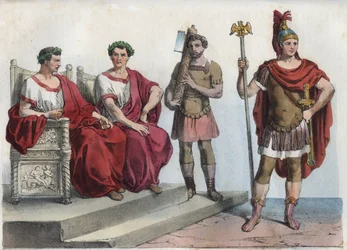 Consul en lictoren in het oude Rome - gravure uit „Usi e costumi di tutti i popoli dell
