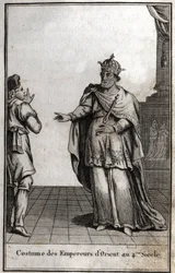 Kostuum van Oosterse keizers in de 4e eeuw. Gravure in 