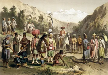 Kostuums uit het koninkrijk Ta Ly, Zuid-China. Atlas van de ontdekkingsreis naar Indochina tijdens de jaren 1866 - 1868, uitgegeven door F. Garnier