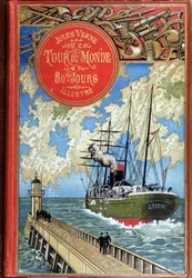 Omslag van „De reis om de wereld in tachtig dagen“ van Jules Verne, uitg. Hetzel