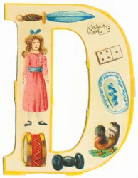 D: dolk, pop, dobbelstenen, domino, trommel, schaal, halter, eend