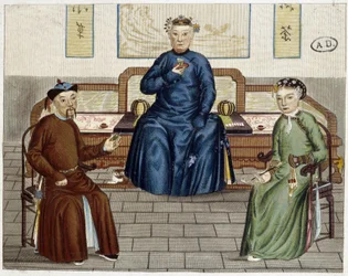 Dagelijks leven van de Chinezen: Thee en tabak - gravure