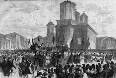 Demonstratie in Boekarest voor Prins Karel van Hohenzollern-Sigmaringen, nieuwe koning van Roemenië