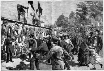Demonstratie van de anarchisten bij Père Lachaise voor de begrafenis van de federes op 27 mei 1888