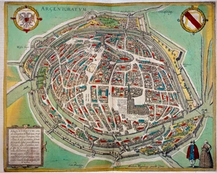 Gedetailleerde kaart van de stad Straatsburg gemaakt door Abraham Hogenberg (ca. 1608-1653). Gravure van de 17e eeuw Parijs B.N.