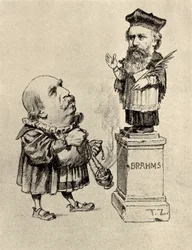 Eduard Hanslick (1825-1904) Oostenrijkse muziekcriticus, aanbiddend Brahms op een voetstuk
