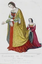 Eleonore van Portugal (1434-1476), vrouw van Frederik III van Habsburg, Duitse keizer (1415-1493). Gravure uit de 19e eeuw