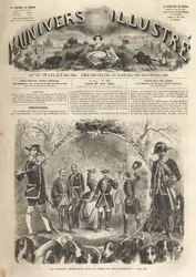 Keizer Napoleon III op jacht in Fontainebleau - 1861 - Keizerlijke jacht in Fontainebleau in aanwezigheid van Napoleon III en keizerin Eugenie. Het illustere universum van 1861