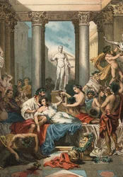 Keizer Nero (37 - 68) en zijn vrouw Poppea. gravure van 1881 in 