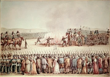 Engelse goederen werden verbrand op bevel van Napoleon I Bonaparte tijdens de continentale blokkade in 1806