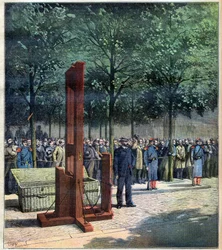 Terechtstelling met de guillotine van de moordenaars van Courbevoie, Doré en Berland, voor de gevangenis La Roquette, Parijs, 08/08/1891