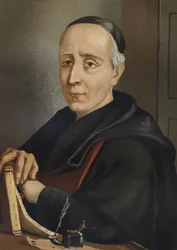FEIJOO Y MONTENEGRO, Benito Jerónimo (1673-1764). Spaanse schrijver en essayist - portret van Benito Jerónimo Feijoo (1676-1764), Spaanse theoloog en arts, naar „Beroemde mannen en vrouwen”. Barcelona 1877