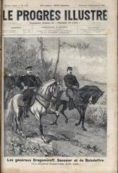 Frans-Russische betrekkingen - Franse generaal Saussier en Russische generaal Dragomirov Mikhail Ivanovich Dragomirov en Raoul François Charles Le Mouton de Boisdeffre tijdens de legeroefeningen in de Vogezen