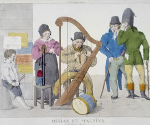Familie van reizende muzikanten in de 19e eeuw