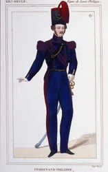 Ferdinand Philippe (Ferdinand-Philippe) Louis, Hertog van Chartres, daarna Hertog van Orléans (1810-1842). Franse Prins, zoon van Koning Louis Philippe I (Louis-Philippe) van Frankrijk. Gravure uit 1850