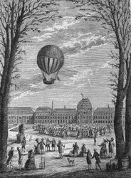 Eerste luchtreis met een waterstofgasballon door Charles en Robert, 1 december