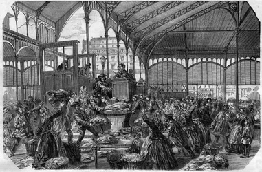 Vismarkt - Groothandelsvismarkt in Parijs in 1870