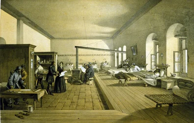 Florence Nightingale (1820 - 1910) in een ziekenhuis in Scutari in Turkije rond 1855