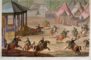 Spel van de jirid in het Ottomaanse Rijk - in "Het oude en moderne kostuum" door Jules Ferrario