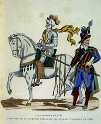 Gendarme in 1593 en kapitein van de 1e compagnie van de kinderen van eer in 1596 - in La France et les francais door Challamel