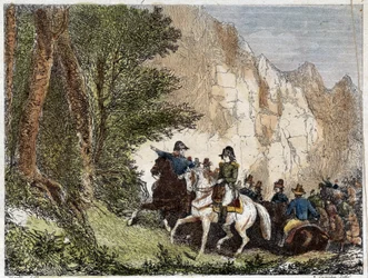 Generaal Bonaparte (Napoleon I) en Pascal (Pasquale) Paoli (1725-1807), Corsicaanse patriot. Gravure 19e eeuw