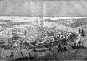 Algemeen overzicht van Havana in 1862 - apparaat van de Franse divisie onder bevel van schout-bij-nacht Jurien de la Graviere.