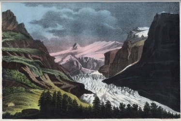 Grindelwaldgletsjer in Zwitserland in de 19e eeuw - gravure uit ‘Usi e Costumi di Tutti i Popoli dell