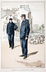 Vredesbewakers (eerste beleg van Parijs 1870-1871). Kleurgravure, ter illustratie van 