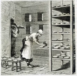 Haloir (of droger) voor de vervaardiging van camembert kaas - in De wonderen van de industrie door Louis Figuier