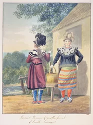 Harriet Huronne & een andere vrouw van Lorette Sauvage, ca. 1843-50 (aquarel)