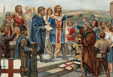 Historische episodes van beroemde steden: Alfred de Grote (849-899) geeft Londen terug aan zijn oorspronkelijke bewoners (886), de 