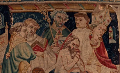 Geschiedenis van Sint Piat en Sint Eleuthère, Scene 7 doop van de verbannen christenen, Detail. De doop