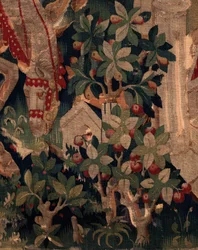 Geschiedenis van Sint Piat en Sint Eleuthère, Scene 8 Detail midden rechts. Natuurscène, struiken