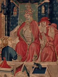 Geschiedenis van Sint Piat en Sint Eleuthère, Scene 9: Sint-Éleuthère wordt bevestigd als bisschop van Doornik. Detail midden. De scène met de paus.