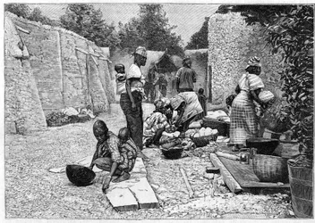 Menselijke dierentuin - etnografische tentoonstelling van West-Afrika op Champ de Mars (Parijs)