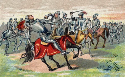 Honderdjarige Oorlog: Jean Talbot (1390-1453) (John Talbot) 1e Graaf van Shrewsbury, 7e Baron Talbot Ridder van de Kousenband in 1424, gedood in de Slag bij Castillon in 1453. Chromolithografie