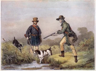 Jagers in de moerassen Prenten van de 19e eeuw Gien, jachtmuseum