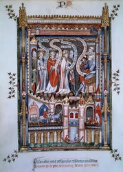 In het centrum van Saint Denis, tegenover gouverneur Fescennius, belast door keizer Diocletianus om Saint Denis te executeren, een christen die naar Parijs kwam om te evangeliseren, hij werd vergezeld door Eleuthere, de priester, en Rustique, de diaken, oo