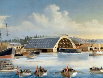 Inhuldiging van een schip in de Taskizak-scheepswerf in 1880 (detail)
