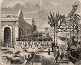 Inhuldiging van de spoorlijn van Toulouse naar Sete in 1857. Gravure in 