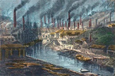 Industriële Revolutie: overzicht van de koperfabriek van de heer Vivian in Swansea, Wales - Verenigd Koninkrijk
