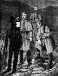 Ierse politiepatrouille die een verdachte controleert (1881).